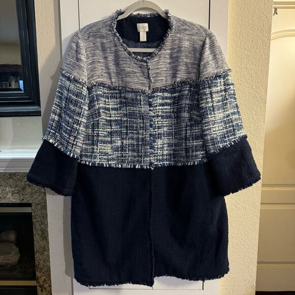 NWT Chico’s Textured Colorblock Tweed Open Jacket Size 3/ XL Blue - Picture 5 of 14